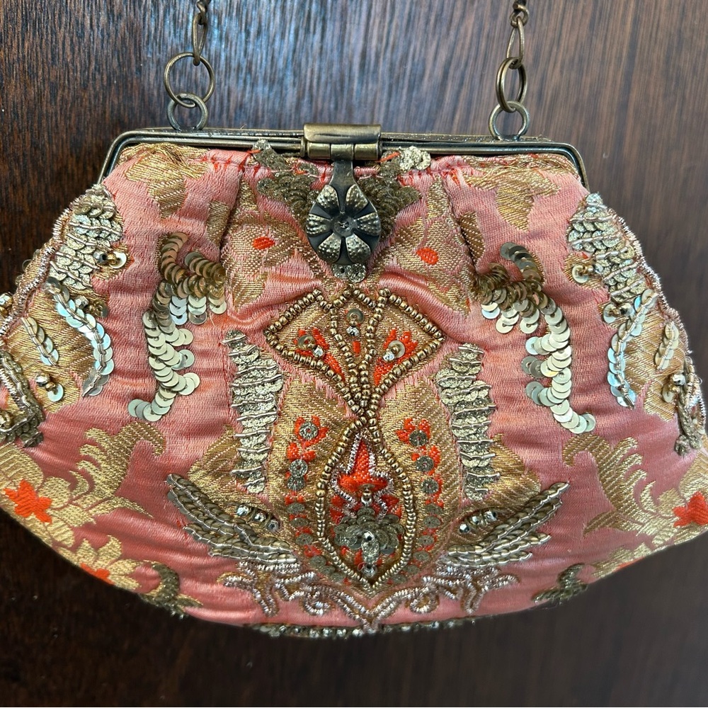 Free People Embroidered Pink Clutch Bag